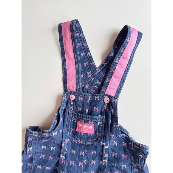 Vintage Girls' OSHKOSH B'GOSH Pink Bow Embroidered Blue Denim Overalls, Size 6 - Picture 3 of 15